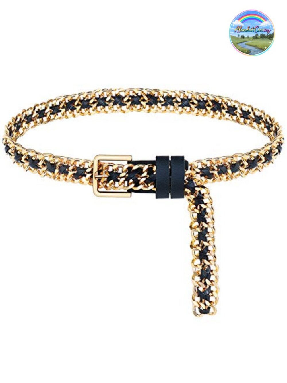 Punk Metal Chain Leather Waist Belt Woven Adjustable for Women Dresses